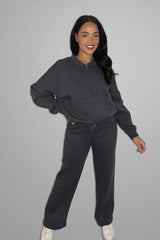 Slate Grey Bomber Sweatshirt With Straight Leg Jogger