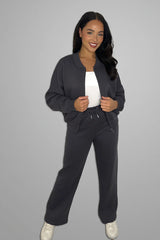 Slate Grey Bomber Sweatshirt With Straight Leg Jogger