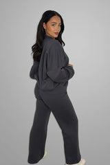 Slate Grey Bomber Sweatshirt With Straight Leg Jogger