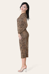 Snake Print One Shoulder Plisse Pleated Printed Midi Dress