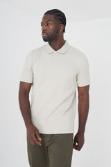 Stone Mens Lace Textured Buttons Polo Shirt