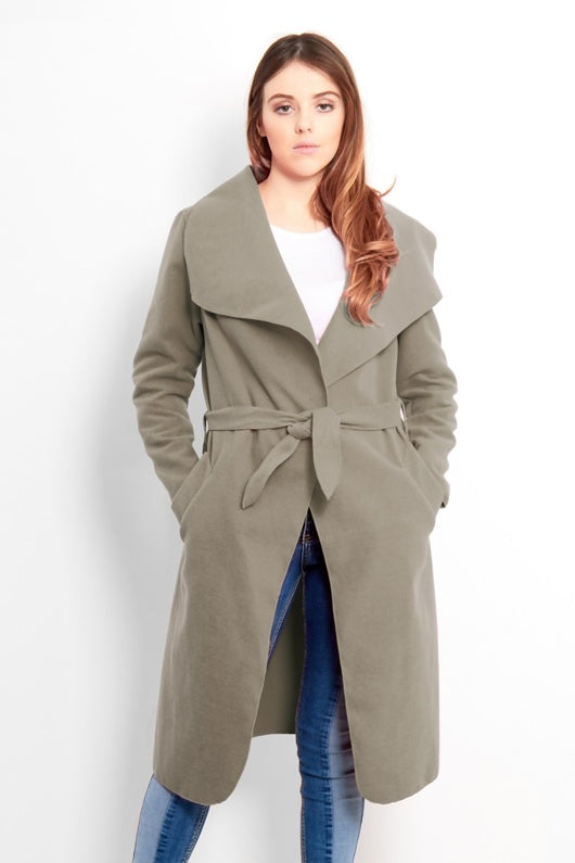 Stone Tie Front Shawl Collar Coat