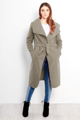 Camel Tie Front Shawl Collar Coat