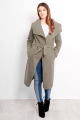 Camel Tie Front Shawl Collar Coat