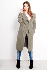 Camel Tie Front Shawl Collar Coat