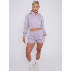 Lilac Crop Zip Hoodie And Shorts Tracksuit Set