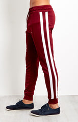 Burgandy Mens Double Stripe Jogging Bottom