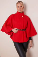 Red Cape Coat With Belt