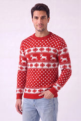 Men's Red Fair Isle Reindeer Christmas Knit Jumper - William