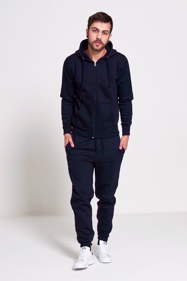 Mens Navy Fleece Jogging Pockets Plain Tracksuit
