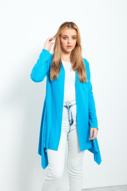 Turquoise Ribbed Waterfall Cardigan