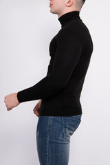 Mens Black Turtle Neck Jumper