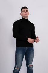 Mens Black Turtle Neck Jumper