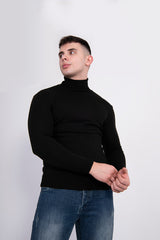Mens Black Turtle Neck Jumper