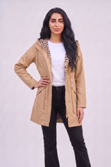 Camel Leopard-Lined Reversible Hooded Parka Jacket– Olivia