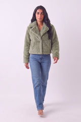Sage Faux Fur Soft Plush Cropped Jacket - Charlotte