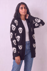 Black Halloween-Inspired Skull Cardigan - Lily