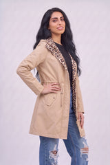 Beige Leopard-Lined Reversible Hooded Parka Jacket– Olivia