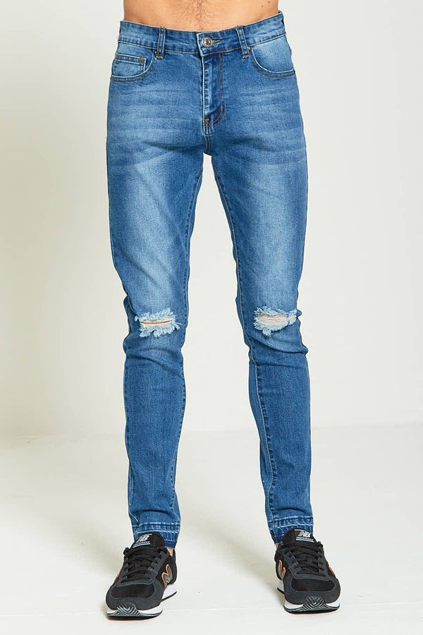 Mens Denim Knee Ripped Skinny Fit Jeans