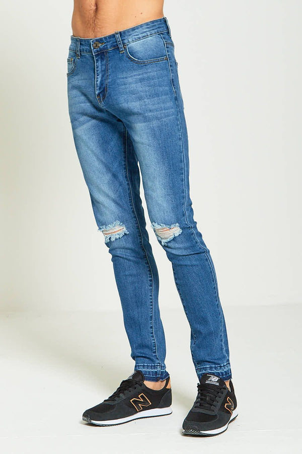 Mens Denim Knee Ripped Skinny Fit Jeans