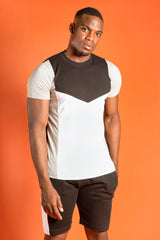Mens White Colourblock T-Shirt And Shorts Set