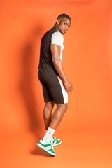 Mens White Colourblock T-Shirt And Shorts Set