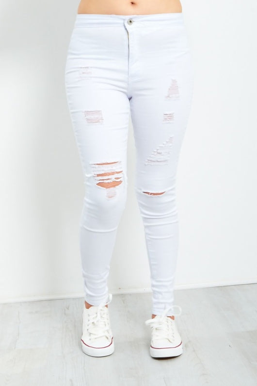 White Distressed Skinny Jeans