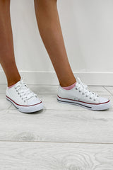 White Canvas Stripe Sole Flat Trainers