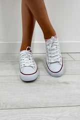 White Canvas Stripe Sole Flat Trainers