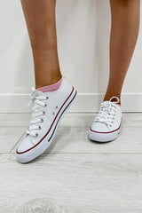 White Canvas Stripe Sole Flat Trainers