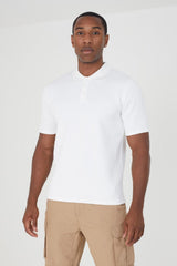 White Mens Lace Textured Buttons Polo Shirt