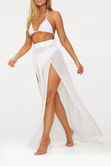 White Mesh High Slit Maxi Skirt
