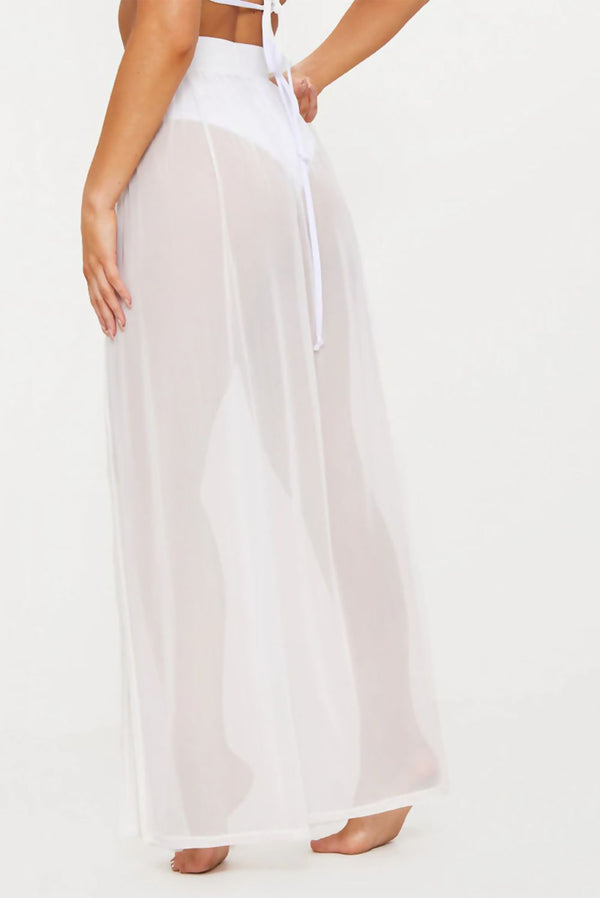 White Mesh High Slit Maxi Skirt