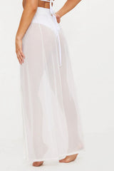 White Mesh High Slit Maxi Skirt