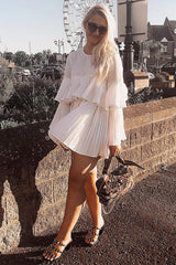 White Pleated Ruffle Mini Dress