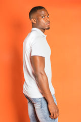 Mens White Polo T-Shirt With Stipe Detailing 