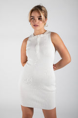 White Sleeveless Zip Up Bodycon Mini Dress 