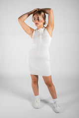 White Sleeveless Zip Up Bodycon Mini Dress 