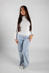 Cream Ribbed Turtleneck Jumper 