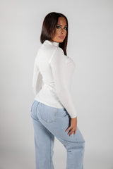 Cream Ribbed Turtleneck Jumper 