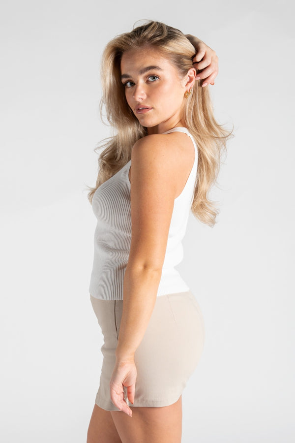 White 90s Ribbed High Neck Vest Top