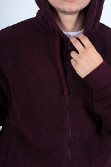 Mens wine zip up hooded teddy jacket