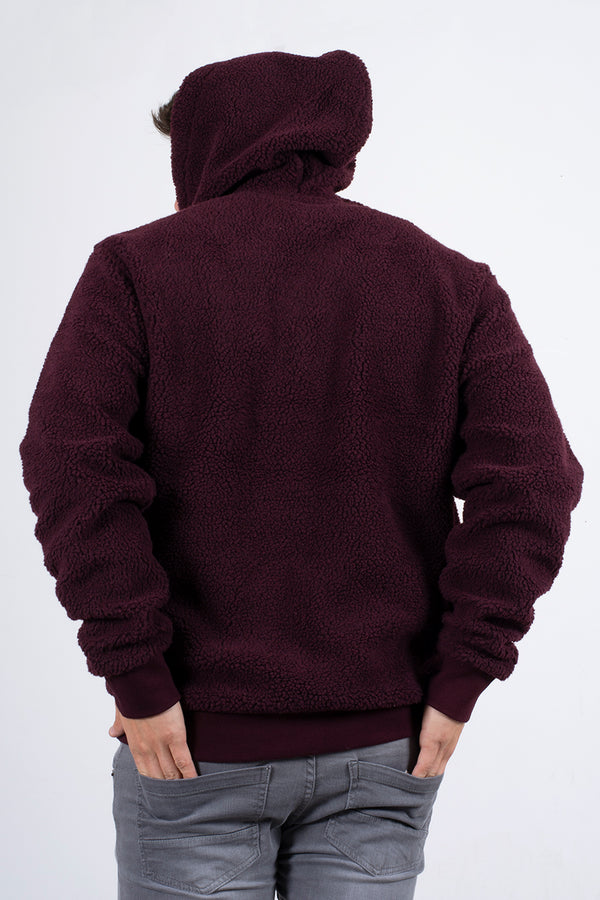Mens wine zip up hooded teddy jacket