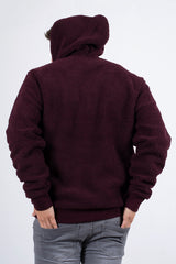 Mens wine zip up hooded teddy jacket