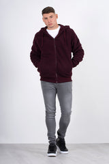 Mens wine zip up hooded teddy jacket