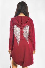 Wine Sequin Angel Wings Hooded Cardigan
