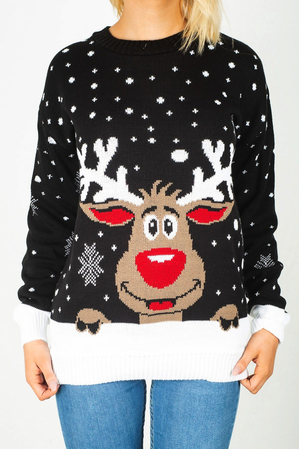 Black Reindeer Knitted Christmas Jumper