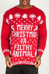Mens Red Merry Christmas Slogan Knitted Jumper