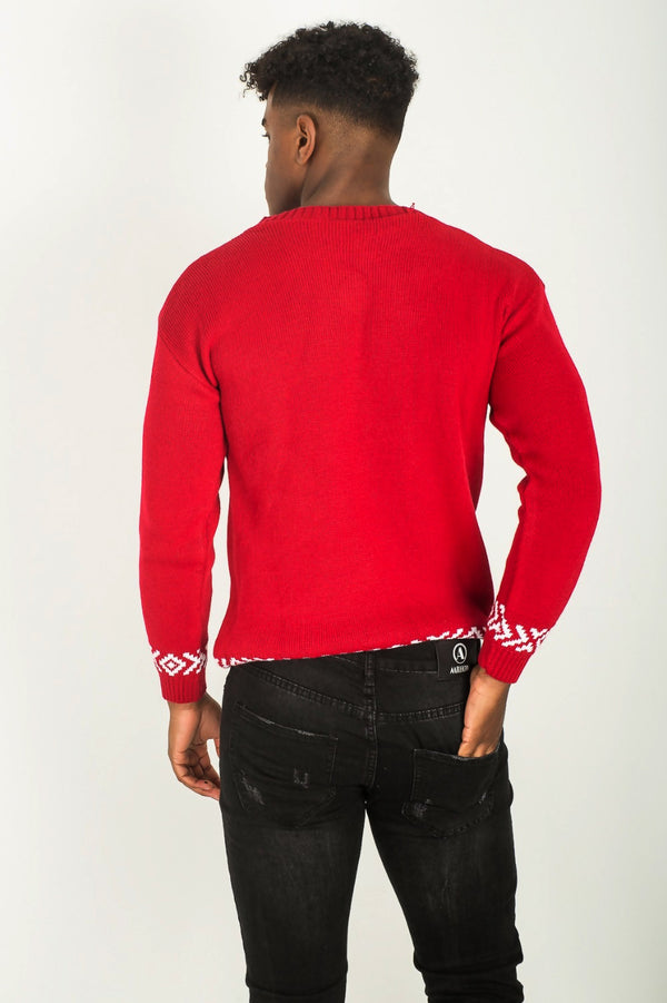 Mens Red Merry Christmas Slogan Knitted Jumper