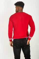 Mens Red Merry Christmas Slogan Knitted Jumper